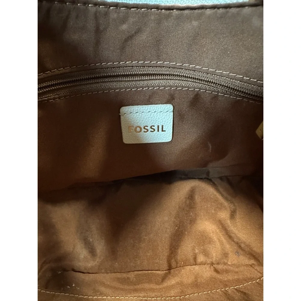 Fossil Handbag Womens Beige Pebbled Leather Hobo Shoulder Bag Inner Pockets